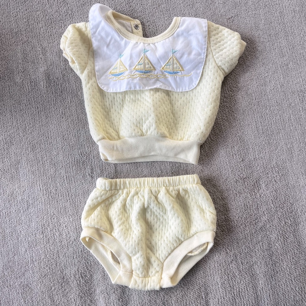 Vintage Small Steps Baby Outfit Yellow Top and Bloomers Size 3 6 Months 80s 90s